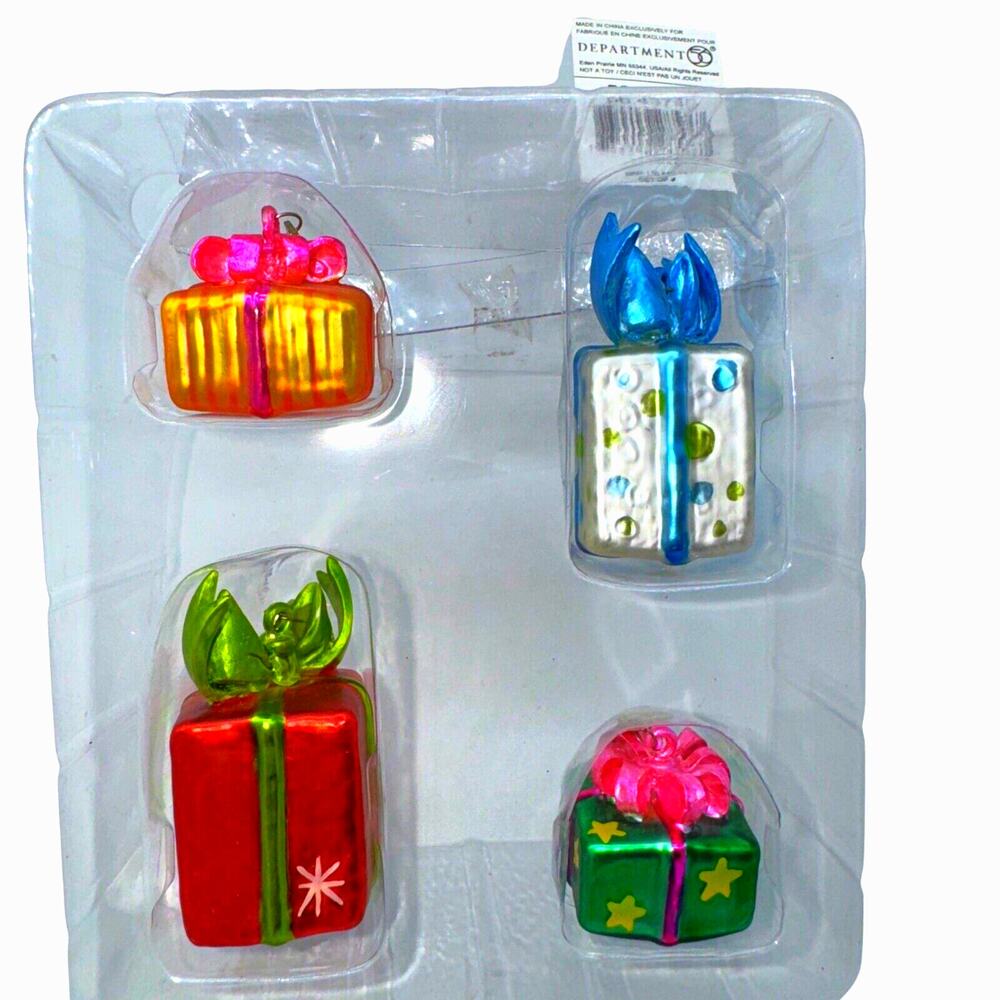 4 Department 56 Tiny Trimmings Glass Ornaments Christmas Gifts Presents Dept 2"